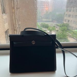 Black leather handbag